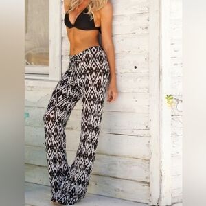 Crochet Palazzo Beach Pants Pool Coverup Tribal Print Size Small